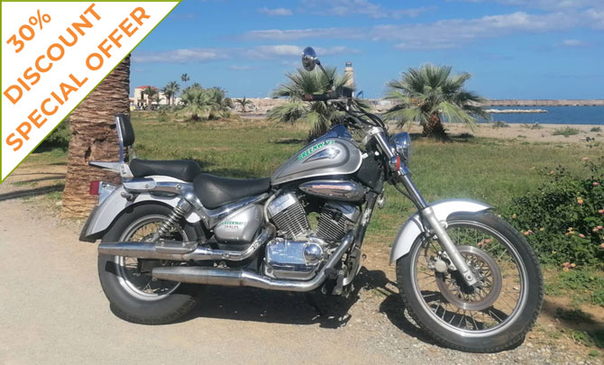 Greenways Motorcycle Rental Crete, Rent a Chopper Intruder 250, Moto Tours  in Crete